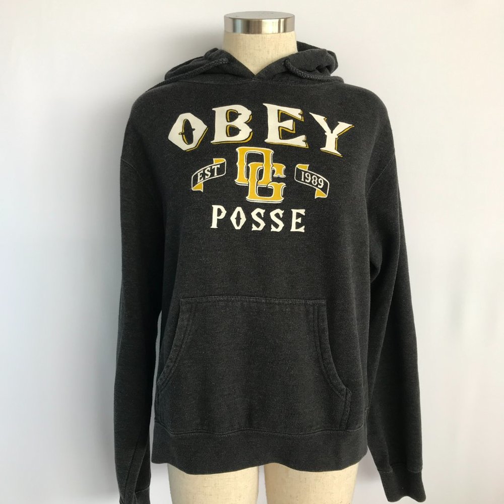 Women's Unisex OBEY Posse Black Hoodie Graphic Print OG Established 1989 Sz XL